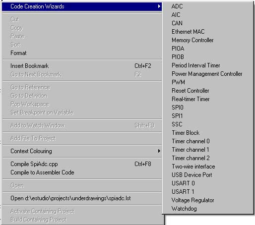 Menu for expression code creation wizards