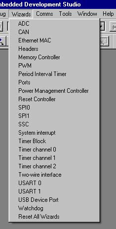 Menu for point and click code creation wizards